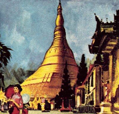 Golden Pagoda in Rangoon by English School